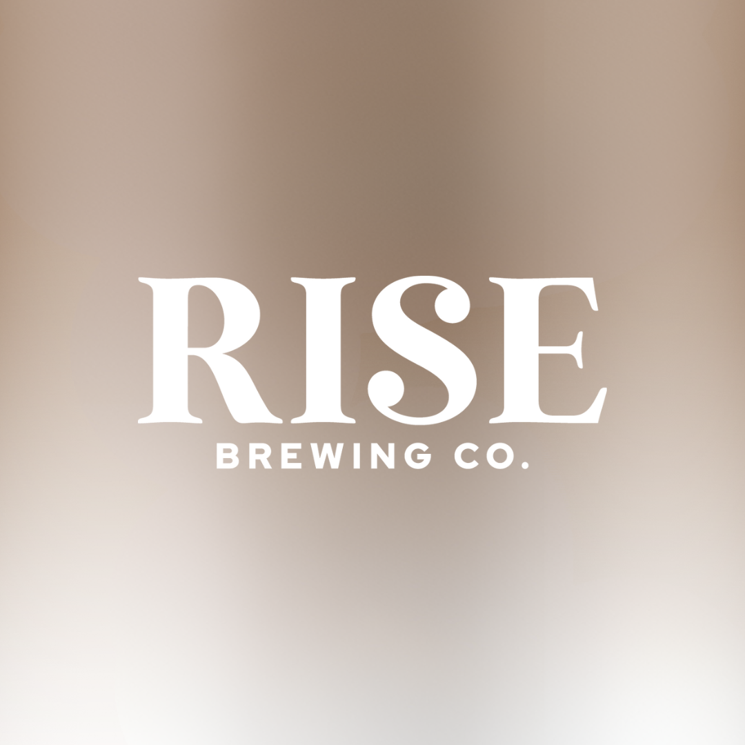 RISE Brewing Co wordmark on tan gradient