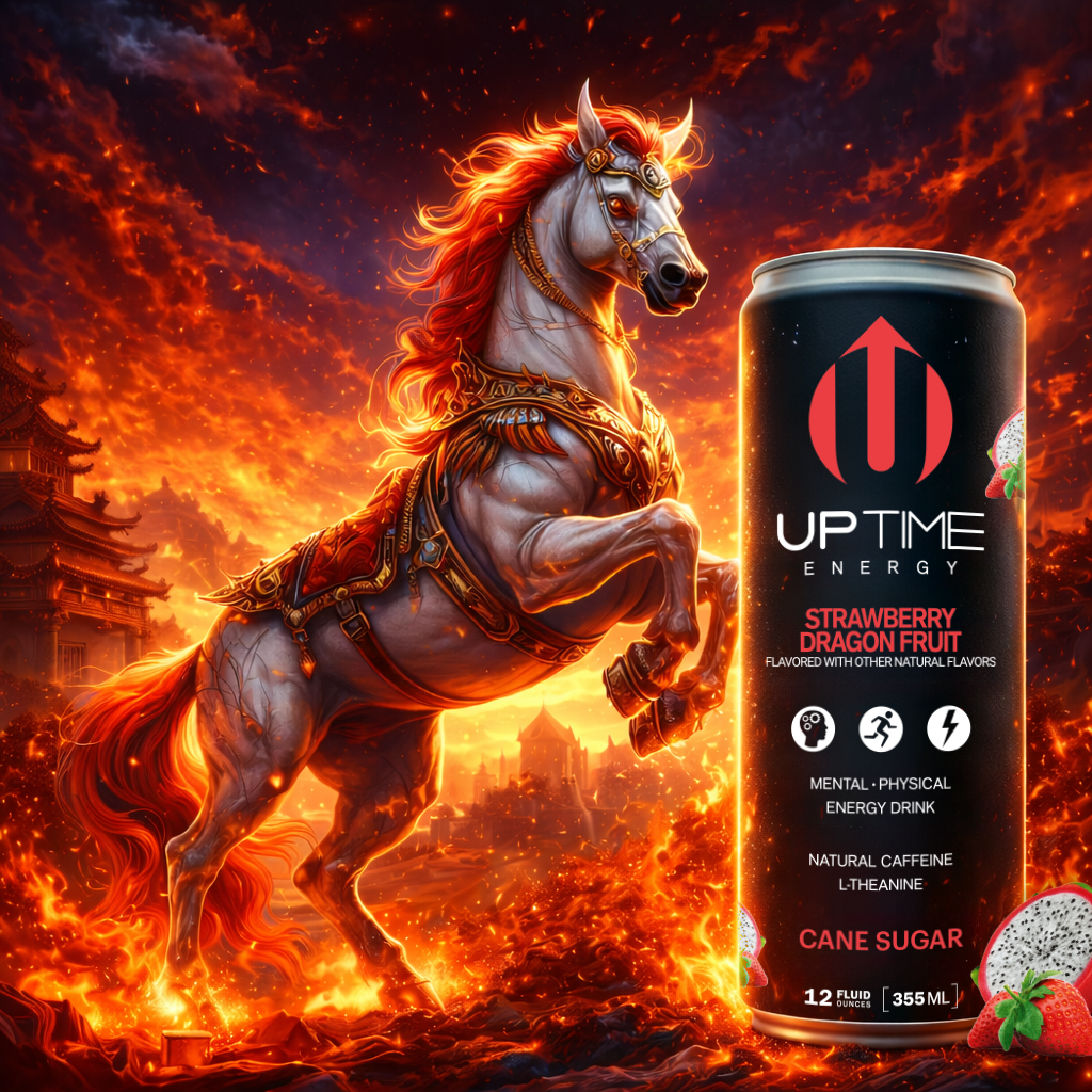 Fire horse with UPTIME Strawberry Dragonfruit
