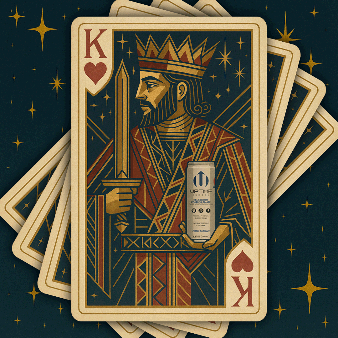 King of Hearts playing card with UPTIME can