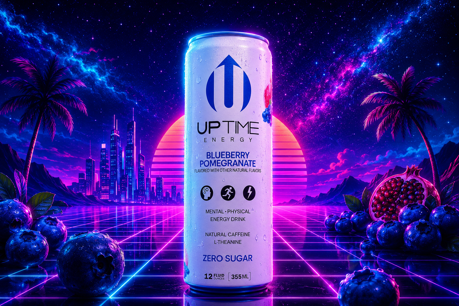 UPTIME Blueberry Pomegranate vaporwave cityscape